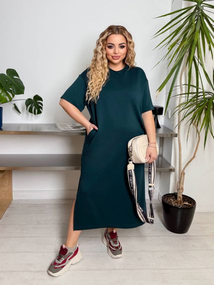 Женское платье-футболка длинное с коротким рукавом, больших и батальных размеров IS870, цвет зеленый, размер 58/60 | Зображення 4
