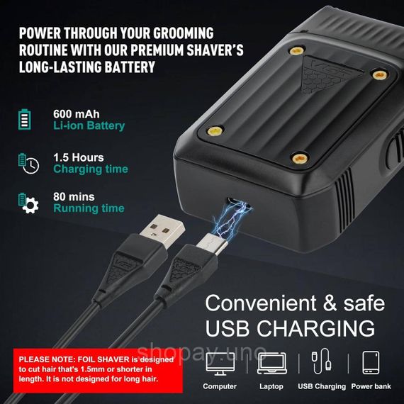 Електробритва VGR V-363 з USB-зарядкою та акумулятором ∙ Бритва VGR V-363 – сіткова електробритва для подорожей | Зображення 1