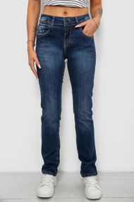 Джинси жіночі однотонні Straight fit, колір синій, 244R11489