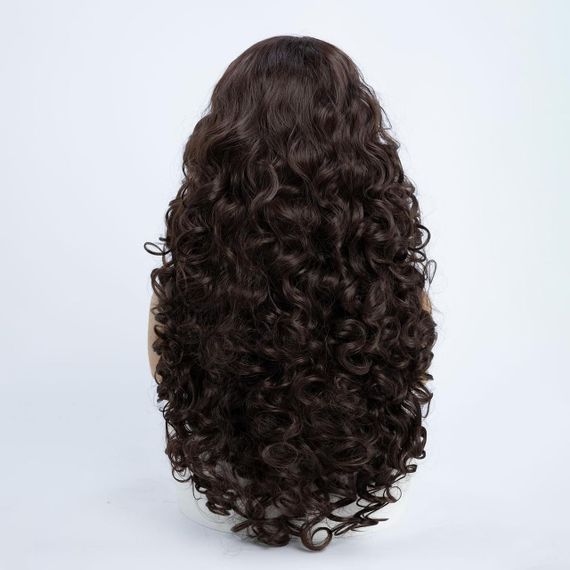 Перука жіноча довга кучерява термостійка 60 см каштанова, коричнева, синтетичне волосся для косплею, свят, Геловіну | Зображення 3