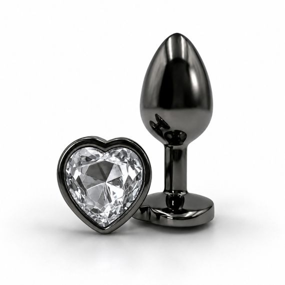 Анальна пробка, S, ALUME чорна з білим каменем у формі серця, 7.1 x 3.2 см Sex Aura