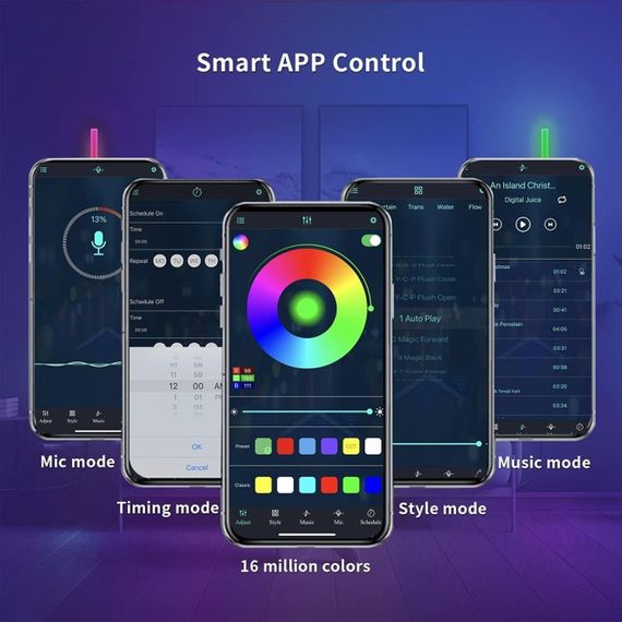 Настенный светильник Lines SAL-013B Bluetooth USB interface with app (6+1 pcs) White | Зображення 5