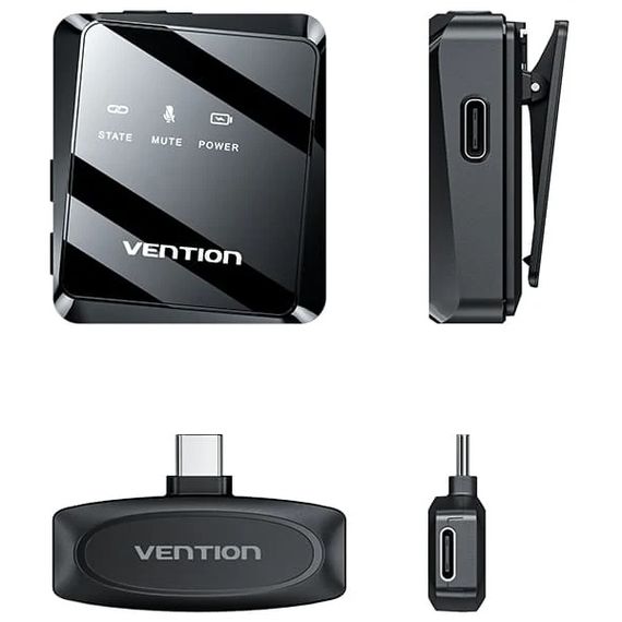 Бездротовий подвійний петличний мікрофон Vention USB-C 2-Pack Wireless Lavalier Black | Зображення 2