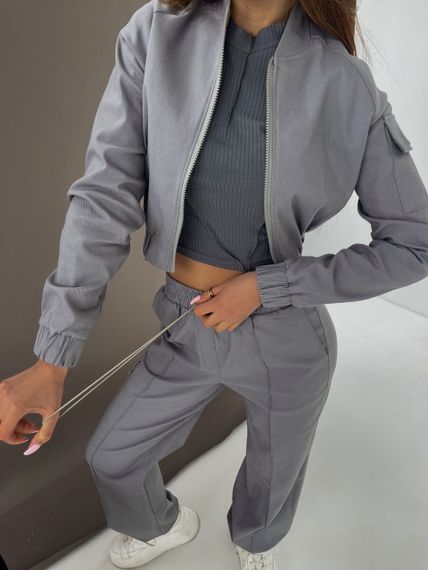 Женский модный прогулочный костюм брюки-джоггеры и короткий жакет LI8893 цвет серый, размер 42/44 | Зображення 3