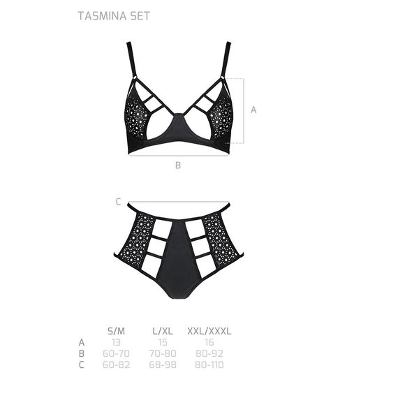 Комплект белья Passion TASMINA SET S/M black, лиф, высокие трусики с корсетом сзади | Зображення 4