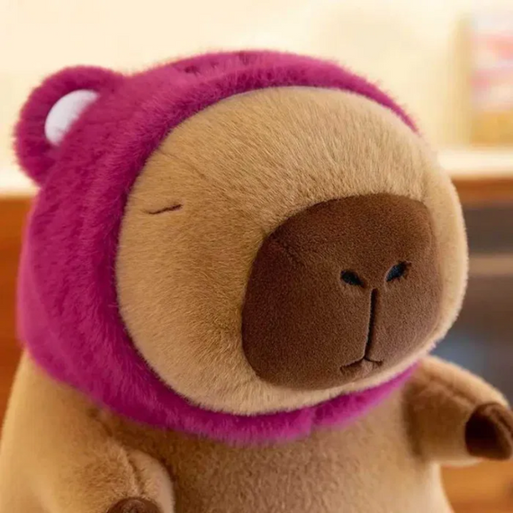 Дитяча м'яка іграшка "Капібара в шапці ведмедика Лотсо", плюшева Капібара в рожевій шапці | Зображення 5