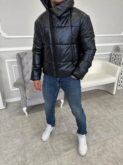 Стильна тепла чоловіча куртка темно-синя | 7-464