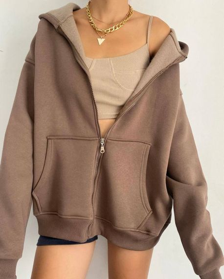 Жіноче зип-худі оверсайз на блискавці тепле на флісі з капюшоном розмір 42/46 колір моко GF052 | Зображення 1