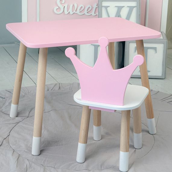Дитячий  прямокутний стіл і стільчик корона з білим сидінням. Столик рожевий дитячий | Зображення 7