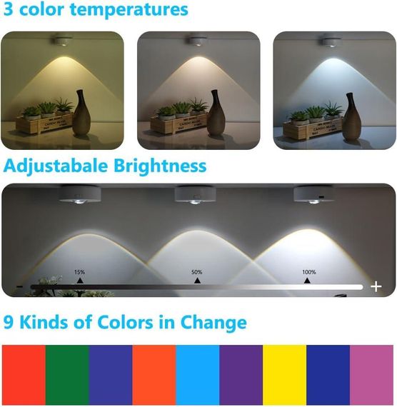 Світлодіодні світильники HOTUT для шаф із пультом — набір із 3 бездротових RGB-ламп | Зображення 1