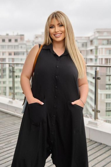 Жіночий комбінезон-плаття в стилі бохо SOLINNA, софт, великі розміри 46-56 LI-6614 Чорний, 46-48 | Зображення 2