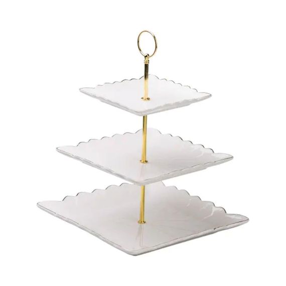 Етажерка для фруктів і десертів 3- ярусна квадратна, біла HP-7-730 | Зображення 1