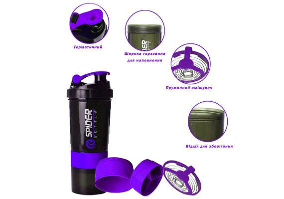 Шейкер спортивний EasyFit Spider 0,5л Чорно-фіолетовий (EF-7200-V) | Зображення 3