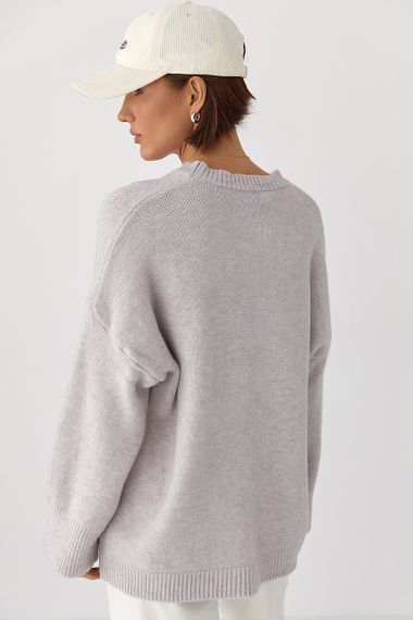 В’язаний однотонний джемпер вільного фасону - лавандовий цвет, ONE SIZE (є розміри) | Зображення 1