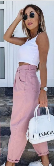 Женские свободные укороченные брюки GF5644 размер 46, цвет розовый | Зображення 1