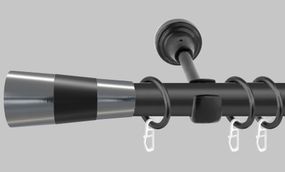 Карниз для штор металевий, однорядний 19 мм , Чорний Валео (чорний+сталь) 320 див. (стук 2-х труб)