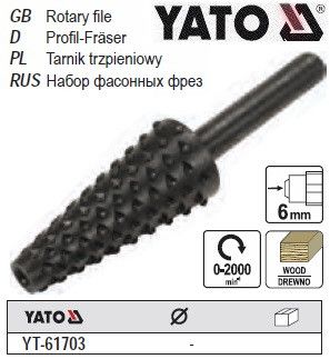 Фреза конусная дерево YATO Польша Ø=6-15 мм шпиндель Ø=6 мм YT-61703