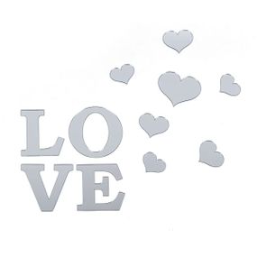 Дзеркальний декор акриловий самоклеючий Love срібло,11шт (D) SW-00002495