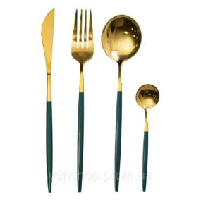 Набор столовых приборов 24 предмета столовый набор на 6 персон Золотистый с зеленым HP-20-48