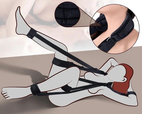 Черный BDSM бондаж для фиксации рук и ног с поддержкой шеи | Зображення 6