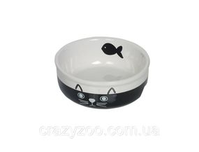 Миска для котів Nobby Cat Face керамічна чорно-біла Ø 13.5х5см 240 мл 73692
