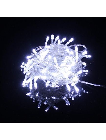 Светодиодная гирлянда Led на 100 светодиодов прозрачный провод электрическая с контроллером Белый