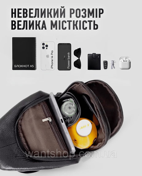 Чоловічий шкіряний слінг через плече Tiding Bag чорний TM-83553 | Зображення 6