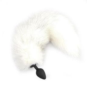 Силіконова анальна пробка з хвостом із натурального хутра Art of Sex size M White fox Sex Aura