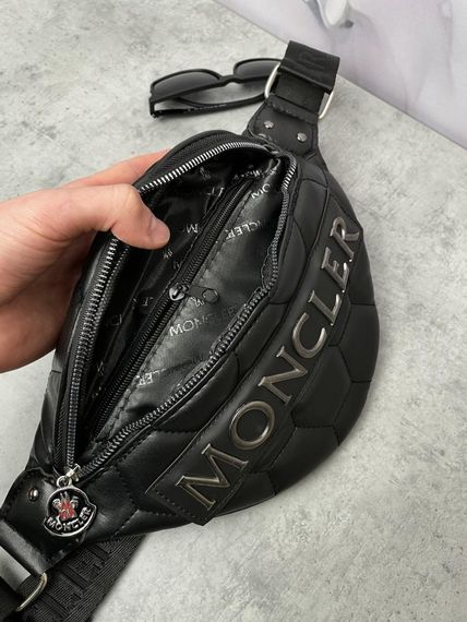 Бананка шкіряна Moncler чорна | Зображення 3
