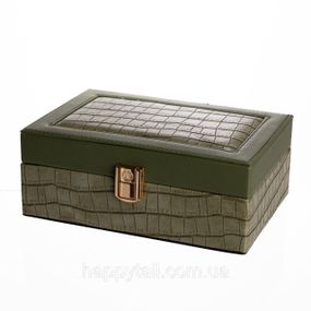 Скринька для прикрас з еко шкіри 10 відділень з дзеркалом 20×14×8 см Зелений HP-5-19GR
