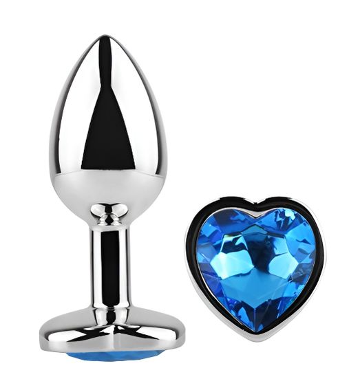Анальна пробка з кристалом EGZO - Silver Heart Plug Blue size S Sex Aura | Зображення 1