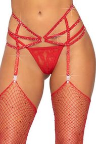 Пояс для чулок Leg Avenue Rhinestone garterbelt One Size Красный