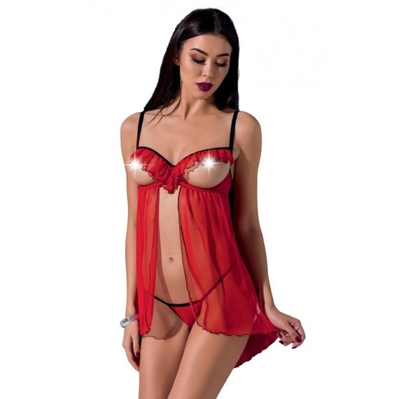 Пеньюар із відкритими грудьми CHERRY CHEMISE red S/M - Passion