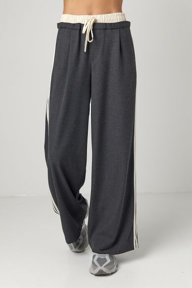 Жіночі штани з лампасами на резинці - темно-сірий цвет, M (є розміри)