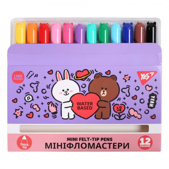 Набор фломастеров YES Line Friends Mini 650594 12 цветов | Зображення 1