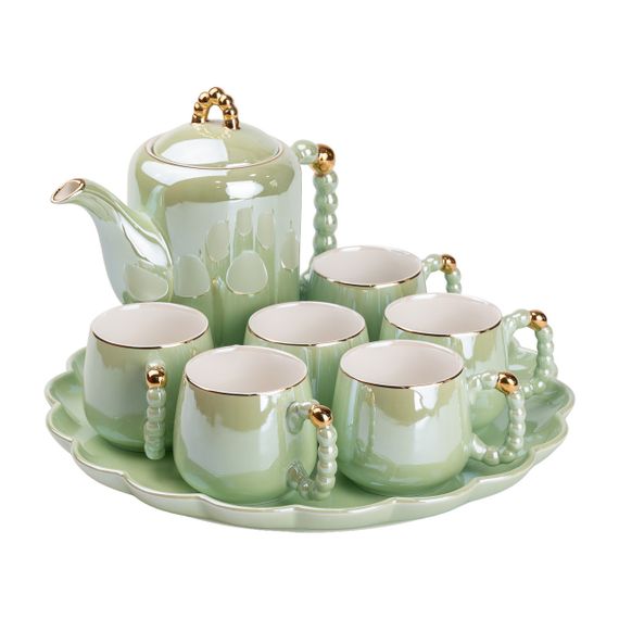 Чайний набір на 6 персон із заварювальним чайником та порцелянаовою підставкою Зелений HP-15-8 | Зображення 6