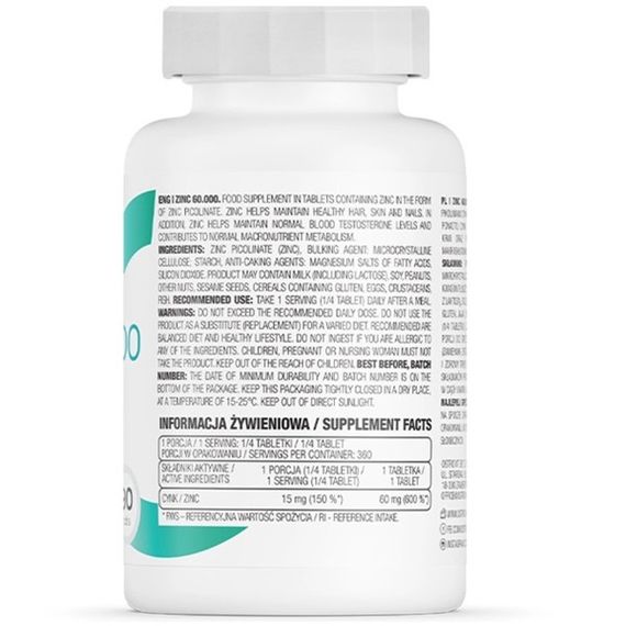 Микроэлемент Цинк для спорта OstroVit Zinc 60.000 90 Tabs | Зображення 1