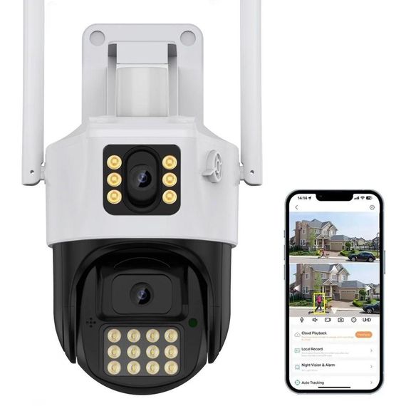 Уличная камера видеонаблюдения 6 Мп, с двумя объективами, ICSEE, PTZ WiFi A23 / Поворотная WiFi камера с