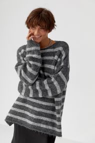 Тепла в'язана кофта oversize у смужку - сірий цвет, ONE SIZE (є розміри)