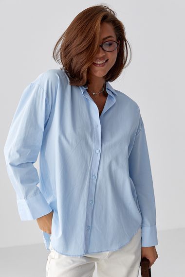 Класична однотонна сорочка з напівкруглим низом - блакитний цвет, M (є розміри) | Зображення 4