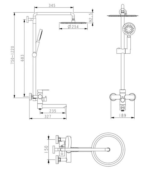 Душевая система универсальная Lidz Aria 1033, Nickel (k35) LDARI1033NKS46109 | Зображення 1