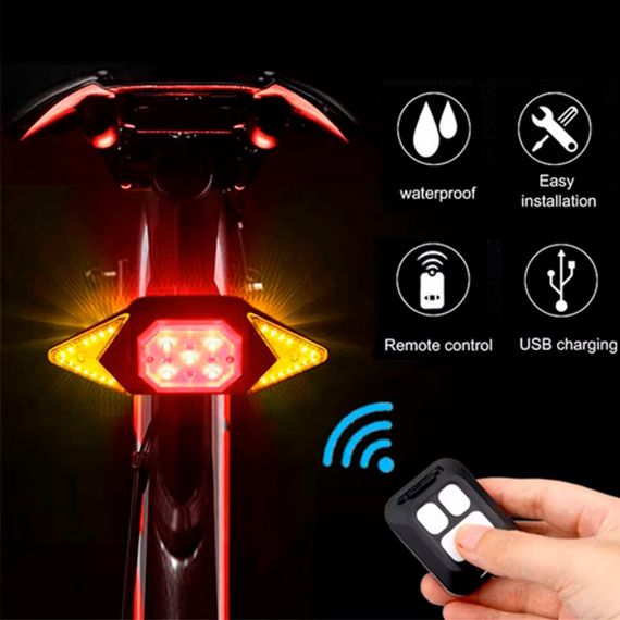 Велоліхтар LY-6700 із зазначенням поворотів (red+yellow+blue), waterproof, Миготливий велоліхтар | Зображення 6