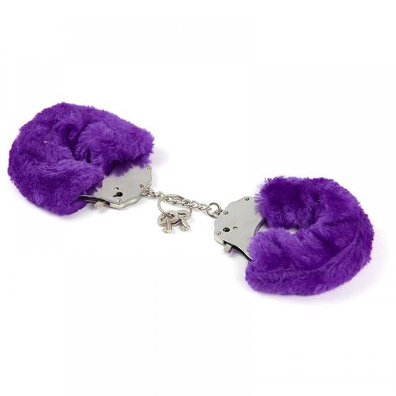 Наручники металеві Roomfun з товстим фіолетовим хутром FURRY CuffS, Фіолетовий | Зображення 1