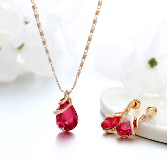 Набір сережки з підвіскою Primo Water Drop - Dark Pink | Зображення 1