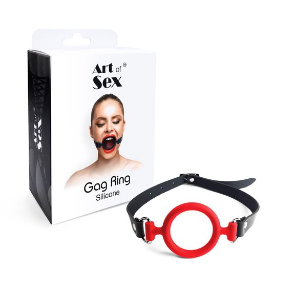 Кляп-розширювач силіконове кільце Art of Sex – Gag ring, червоний, натуральна шкіра | Зображення 2