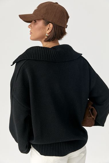 В'заний светр-поло вільного крою - чорний цвет, ONE SIZE (є розміри) | Зображення 1