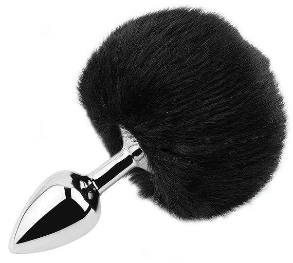 Анальна пробка з хвостом EGZO - Bunny Tail Silver Plug Black, size S Sex Aura