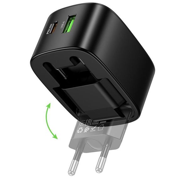 МЗП Hoco CS101A Folding PD20W+QC3.0 (1USB-A/1C) Black | Зображення 3
