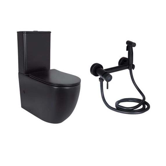 Комплект 2 в 1: унітаз підлоговий Qtap Robin Matt Black QT13226083AMB + набір гігієнічного душу Lidz Aria Black LDARI110BLA43394