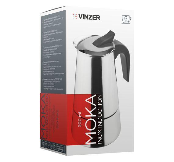 Кофеварка гейзерная из нержавеющей стали Vinzer Moka 50392, 300 мл (на 6 чашек), для дома и офиса | Зображення 2